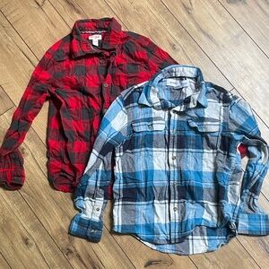 Old Navy Blue and White Plaid Shirt Cat and Jack Red and Black plaid shirt